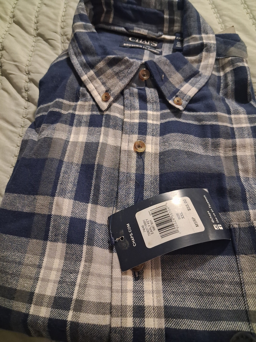 Chaps Men’s Navy and White Plaid Button-Down Shirt